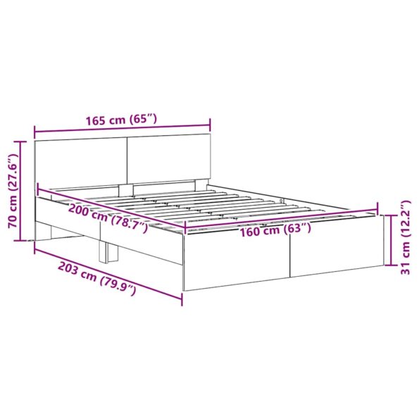 vidaXL Rám postele Čierny dub 160 x 200 cm Kompozitné drevo – Obrázok 12
