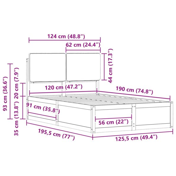 vidaXL Rám postele s čalúneným čelom Čierna 120 x 190 cm – Obrázok 11