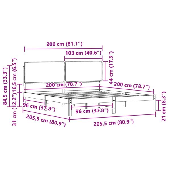 vidaXL Rám postele s čalúneným čelom Čierna 200 x 200 cm – Obrázok 11