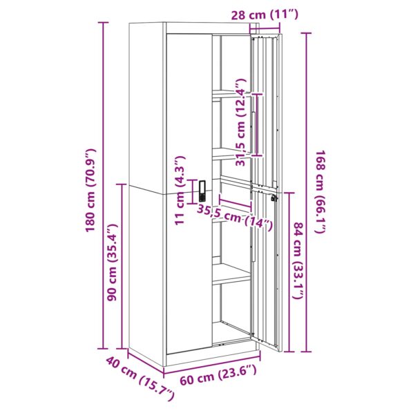 vidaXL Úložná skrinka s úložiskom 2 pcs Čierna 60 x 40 x 180 cm – Obrázok 13