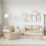 vidaXL Pohovka 2 pcs Krémová Kov – Obrázok 3