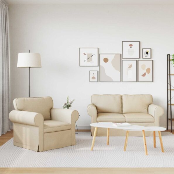 vidaXL Pohovka 2 pcs Krémová Kov – Obrázok 3