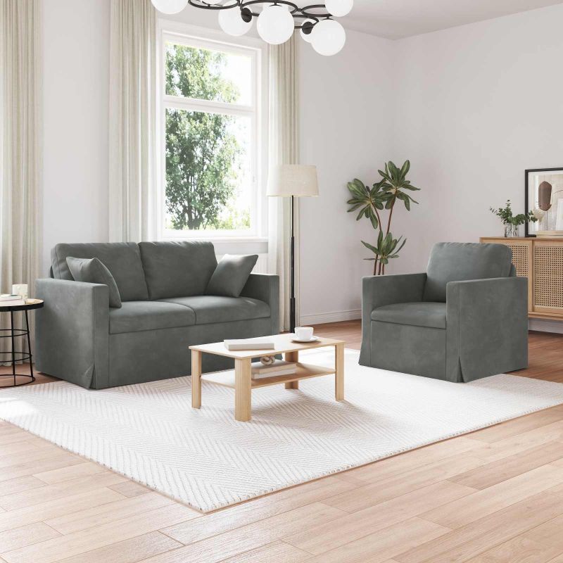 3407508_1.jpg vidaXL Sada pohoviek 2 pcs Tmavo šedá 138 x 78 x 80 cm Zamat – Obrázok 1