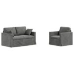 vidaXL Sada pohoviek 2 pcs Tmavo šedá 138 x 78 x 80 cm Zamat – Obrázok 2