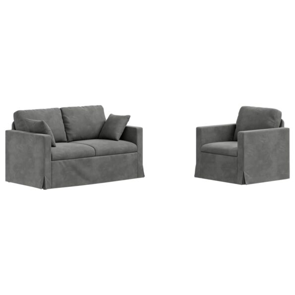 vidaXL Sada pohoviek 2 pcs Tmavo šedá 138 x 78 x 80 cm Zamat – Obrázok 2
