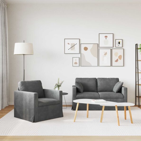 vidaXL Sada pohoviek 2 pcs Tmavo šedá 138 x 78 x 80 cm Zamat – Obrázok 3