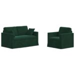 vidaXL Sada pohoviek 2 pcs Tmavozelená 138 x 78 x 80 cm Zamat – Obrázok 2