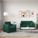 vidaXL Sada pohoviek 2 pcs Tmavozelená 138 x 78 x 80 cm Zamat – Obrázok 3