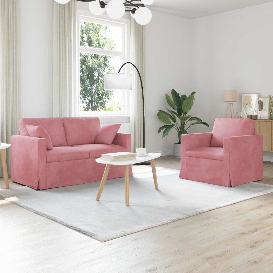 3407511_1.jpg vidaXL Sada pohoviek 2 pcs Ružová 138 x 78 x 80 cm Zamat – Obrázok 1