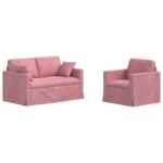 vidaXL Sada pohoviek 2 pcs Ružová 138 x 78 x 80 cm Zamat – Obrázok 2