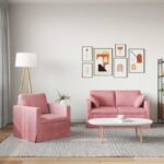 vidaXL Sada pohoviek 2 pcs Ružová 138 x 78 x 80 cm Zamat – Obrázok 3