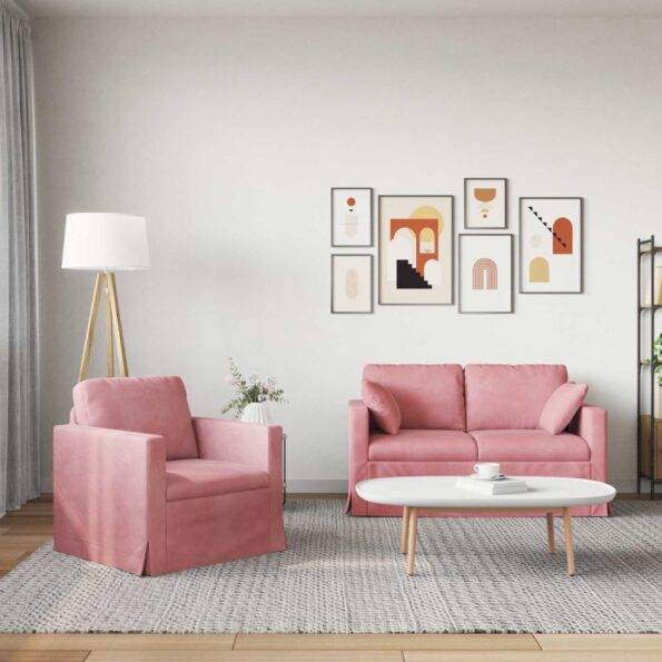 vidaXL Sada pohoviek 2 pcs Ružová 138 x 78 x 80 cm Zamat – Obrázok 3