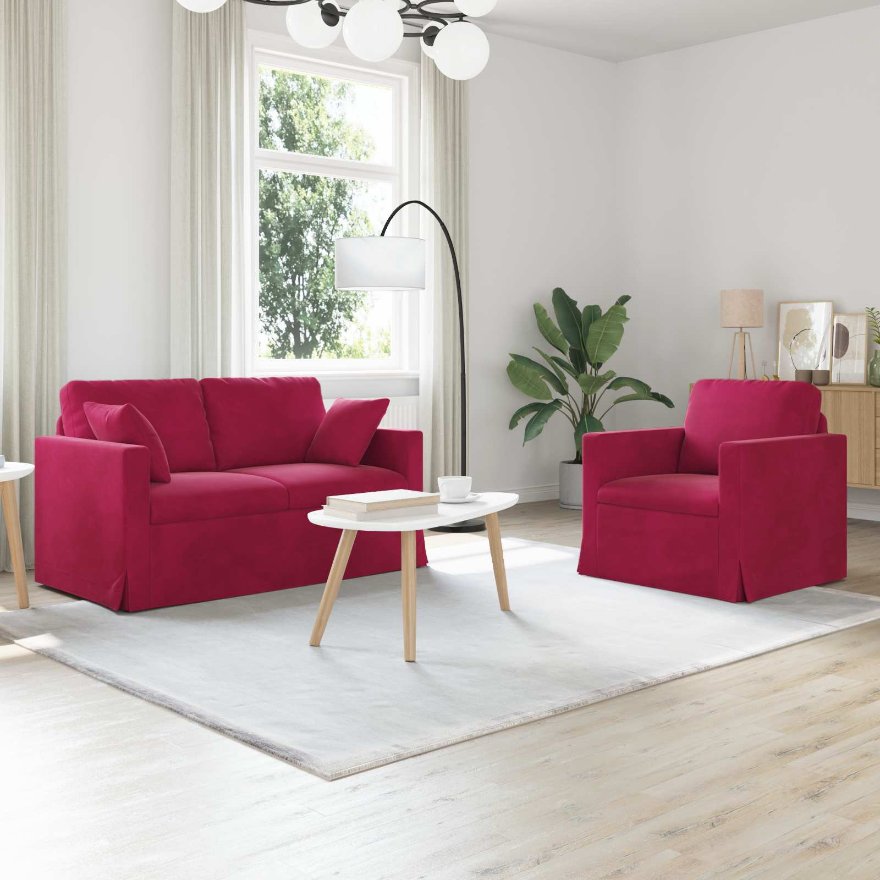 3407512_1.jpg vidaXL Sada pohoviek 2 pcs Víno červené 138 x 78 x 80 cm Zamat – Obrázok 1