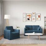 vidaXL Pohovka 2 pcs Modrá – Obrázok 3