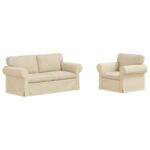 vidaXL Pohovka 2 pcs Krémová Kov – Obrázok 2