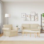 vidaXL Pohovka 2 pcs Krémová Kov – Obrázok 3