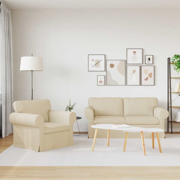 vidaXL Pohovka 2 pcs Krémová Kov – Obrázok 3