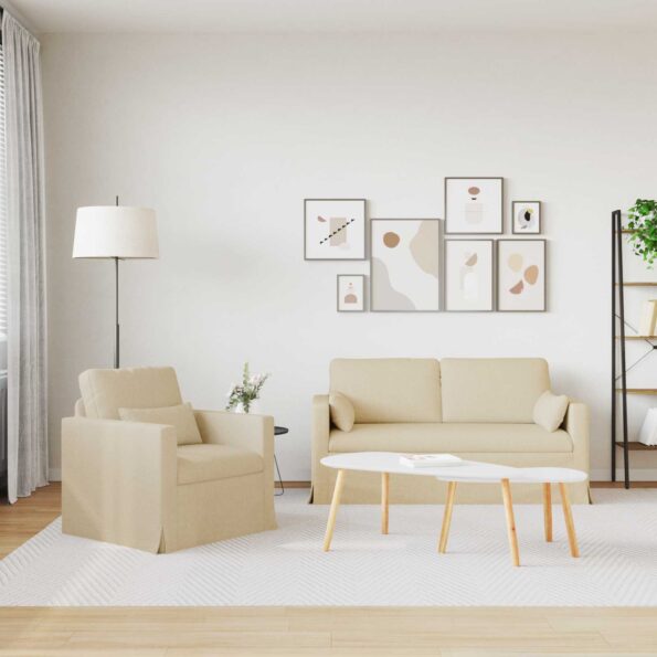 vidaXL Pohovka 2 pcs Krémová Kov – Obrázok 3