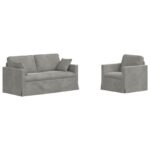 vidaXL Sada pohoviek 2 pcs Svetlosivá 158 x 78 x 80 cm Zamat – Obrázok 2