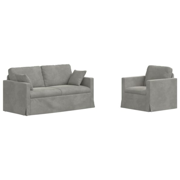 vidaXL Sada pohoviek 2 pcs Svetlosivá 158 x 78 x 80 cm Zamat – Obrázok 2