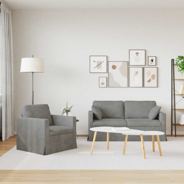 vidaXL Sada pohoviek 2 pcs Svetlosivá 158 x 78 x 80 cm Zamat – Obrázok 3