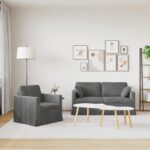 vidaXL Sada pohoviek 2 pcs Tmavo šedá 158 x 78 x 80 cm Zamat – Obrázok 3