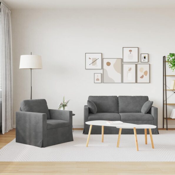 vidaXL Sada pohoviek 2 pcs Tmavo šedá 158 x 78 x 80 cm Zamat – Obrázok 3