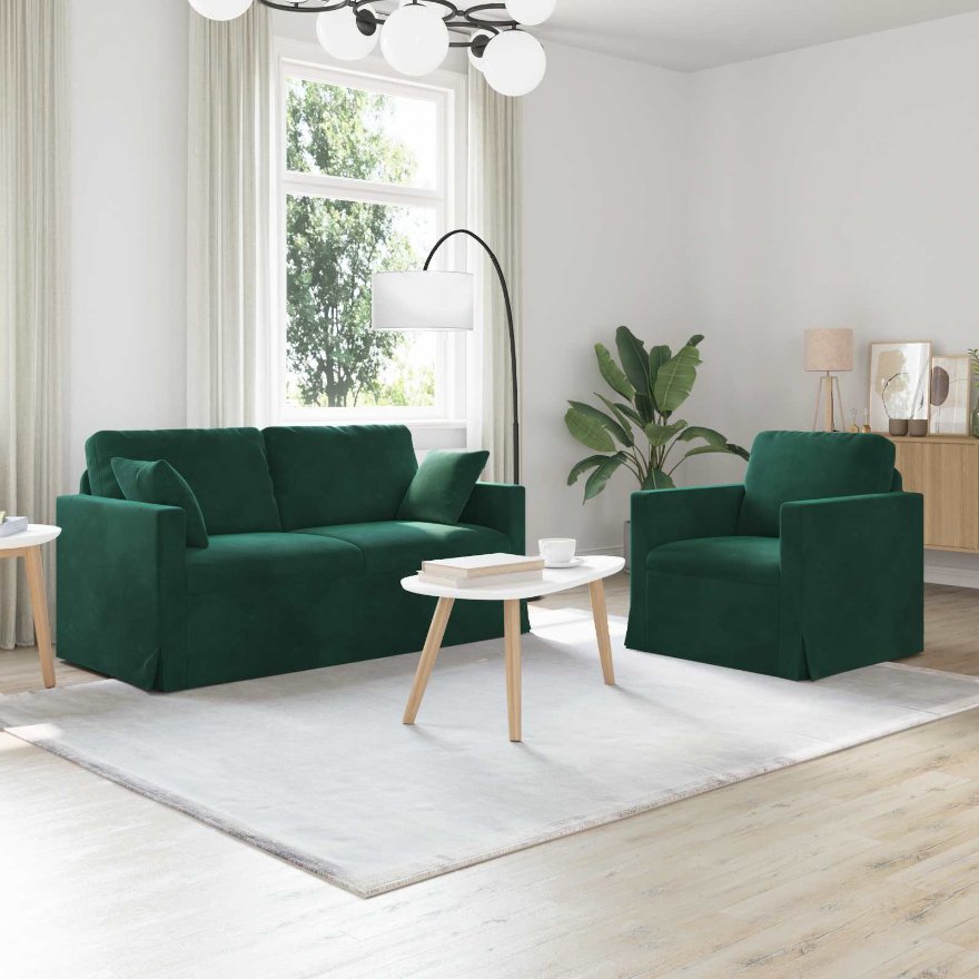 3407553_1.jpg vidaXL Sada pohoviek 2 pcs Tmavozelená 158 x 78 x 80 cm Zamat – Obrázok 1