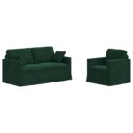 vidaXL Sada pohoviek 2 pcs Tmavozelená 158 x 78 x 80 cm Zamat – Obrázok 2
