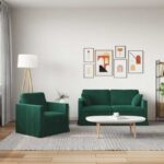 vidaXL Sada pohoviek 2 pcs Tmavozelená 158 x 78 x 80 cm Zamat – Obrázok 3
