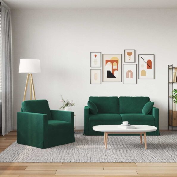 vidaXL Sada pohoviek 2 pcs Tmavozelená 158 x 78 x 80 cm Zamat – Obrázok 3
