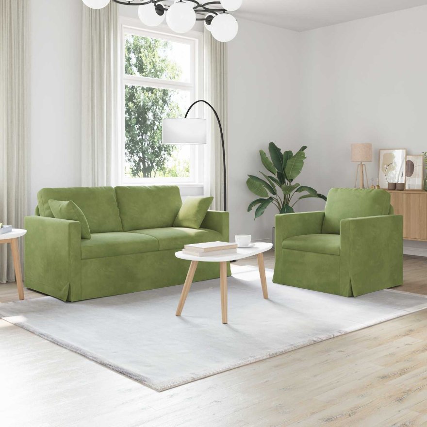 3407554_1.jpg vidaXL Sada pohoviek 2 pcs Svetlo zelená 158 x 78 x 80 cm Zamat – Obrázok 1