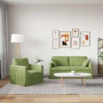vidaXL Sada pohoviek 2 pcs Svetlo zelená 158 x 78 x 80 cm Zamat – Obrázok 3