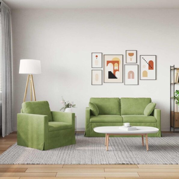 vidaXL Sada pohoviek 2 pcs Svetlo zelená 158 x 78 x 80 cm Zamat – Obrázok 3