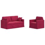 vidaXL Sada pohoviek 2 pcs Víno červené 158 x 78 x 80 cm Zamat – Obrázok 2