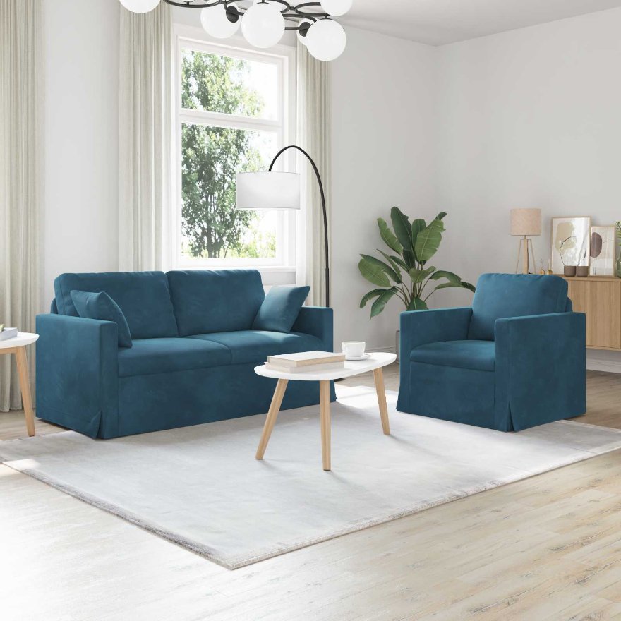 3407559_1.jpg vidaXL Sada pohoviek 2 pcs Modrá 158 x 78 x 80 cm Zamat – Obrázok 1