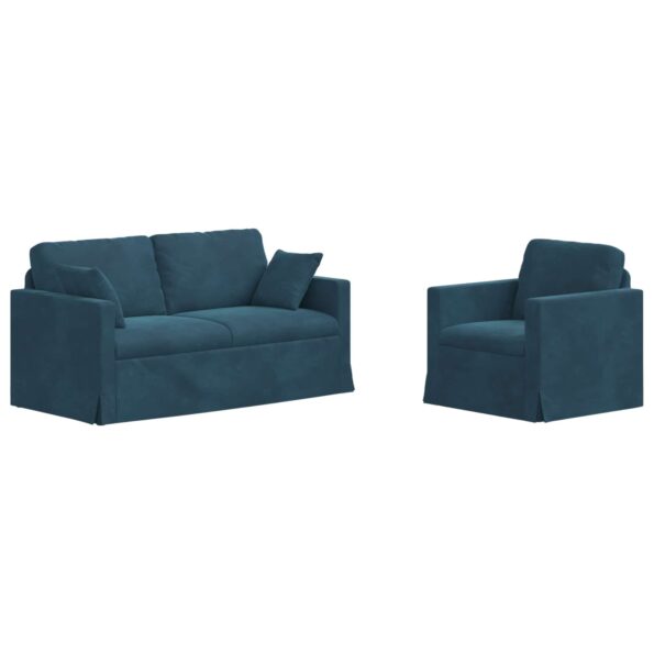 vidaXL Sada pohoviek 2 pcs Modrá 158 x 78 x 80 cm Zamat – Obrázok 2