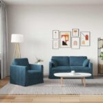 vidaXL Sada pohoviek 2 pcs Modrá 158 x 78 x 80 cm Zamat – Obrázok 3