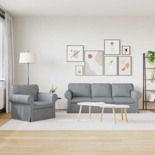 vidaXL Pohovka 2 pcs Svetlosivá Kov – Obrázok 3