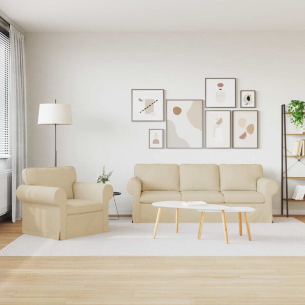 vidaXL Pohovka 2 pcs Krémová Kov – Obrázok 3