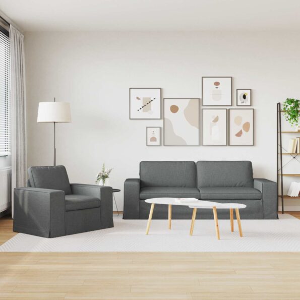 vidaXL Pohovka 2 pcs Tmavo šedá Kov – Obrázok 3