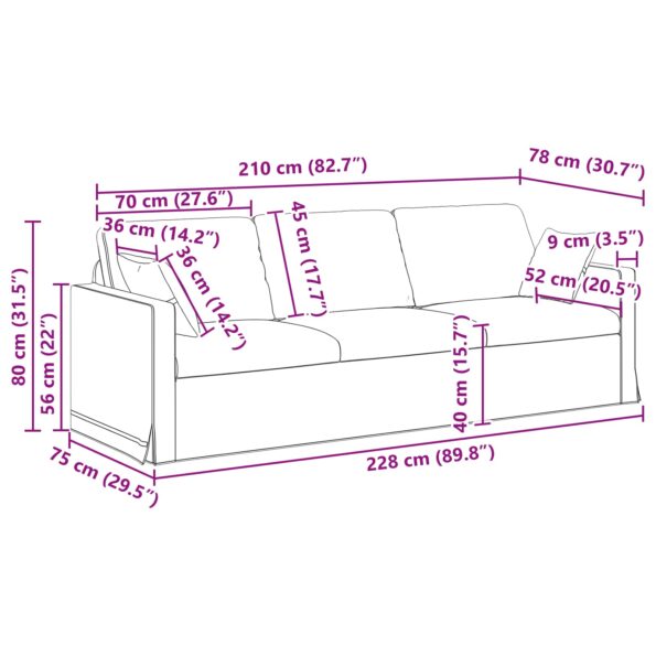 vidaXL Pohovka 2 pcs Tmavo šedá 228 x 78 x 80 cm Zamat – Obrázok 10
