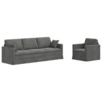 vidaXL Pohovka 2 pcs Tmavo šedá 228 x 78 x 80 cm Zamat – Obrázok 2