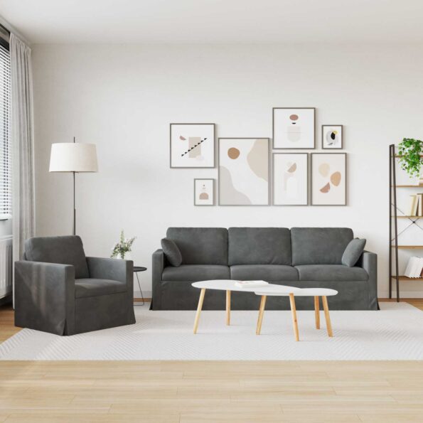 vidaXL Pohovka 2 pcs Tmavo šedá 228 x 78 x 80 cm Zamat – Obrázok 3