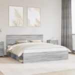 vidaXL Rám postele Sivý Sonoma 200 x 200 cm Kompozitné drevo