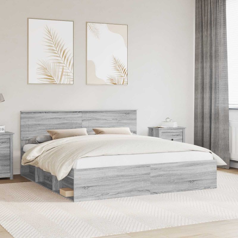 3407837_1.jpg vidaXL Rám postele Sivý Sonoma 200 x 200 cm Kompozitné drevo – Obrázok 1