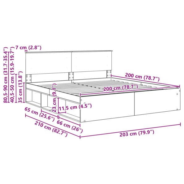 vidaXL Rám postele Sivý Sonoma 200 x 200 cm Kompozitné drevo – Obrázok 13