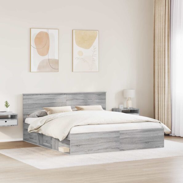 vidaXL Rám postele Sivý Sonoma 200 x 200 cm Kompozitné drevo – Obrázok 3