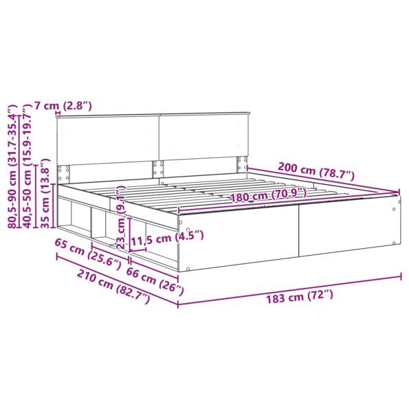 vidaXL Rám postele Dymová dub 180 x 200 cm Kompozitné drevo – Obrázok 13