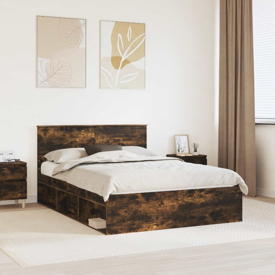 3407854_1.jpg vidaXL Rám postele Dymová dub 160 x 200 cm Kompozitné drevo – Obrázok 1